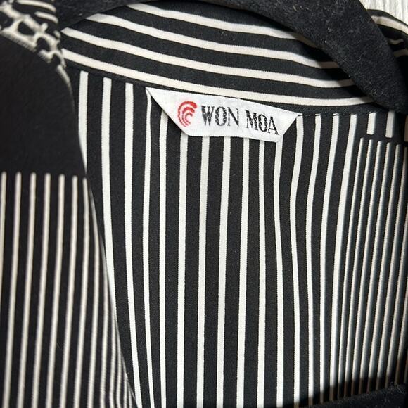 Won Moa Vintage Giraffe Print Chiffon button front blouse long sleeve - Picture 2 of 7